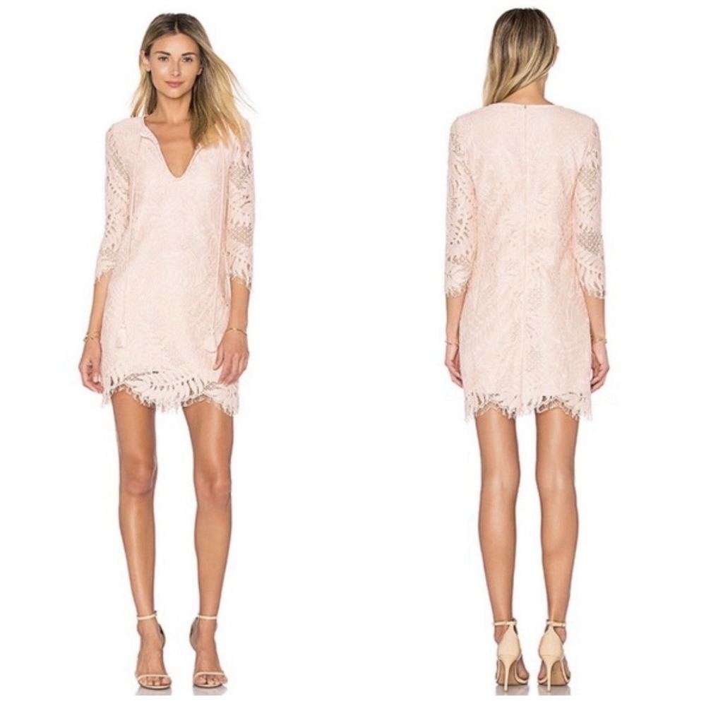 Lovers and Friends Lace Marlie Mini Dress S Pink Coquette Romantic Boho Tassel